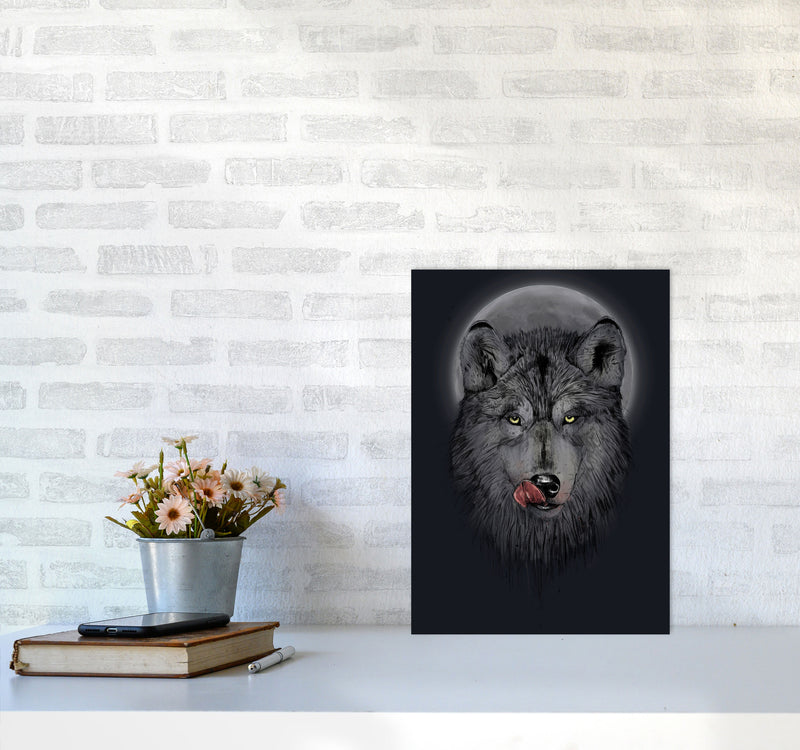Dinner Time Wolf Night Animal Art Print by Balaz Solti A3 Black Frame