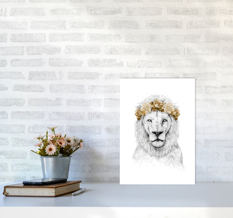 Festival Floral Lion II Animal Art Print by Balaz Solti A3 Black Frame