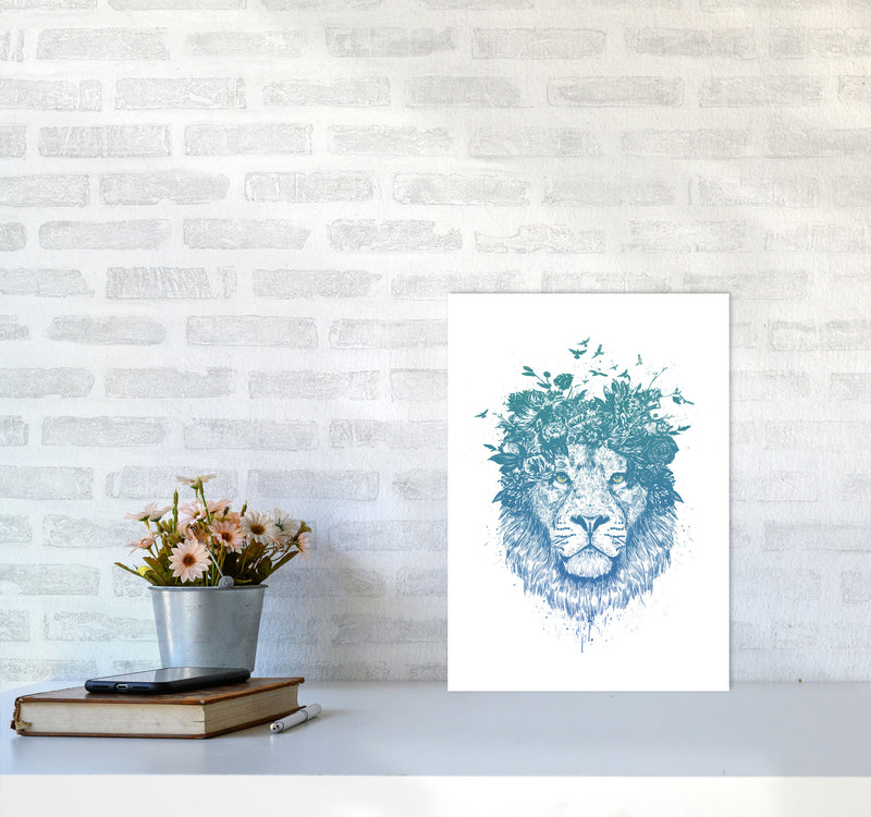 Floral Turquoise Lion Animal Art Print by Balaz Solti A3 Black Frame