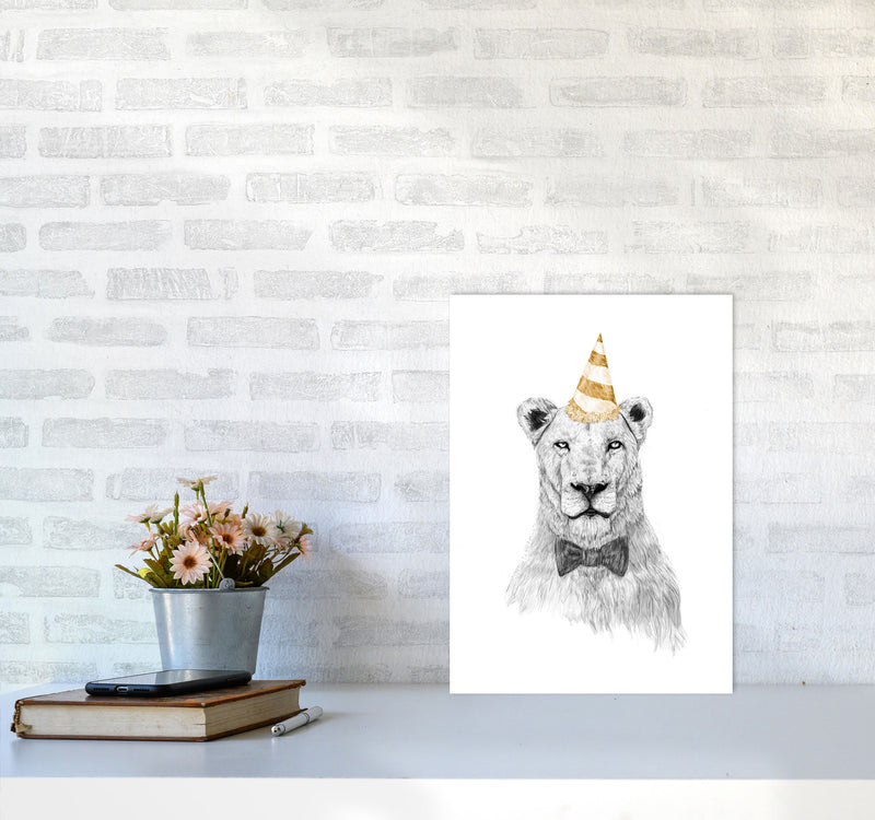 Get The Party Started Lion Colour Animal Art Print by Balaz Solti A3 Black Frame