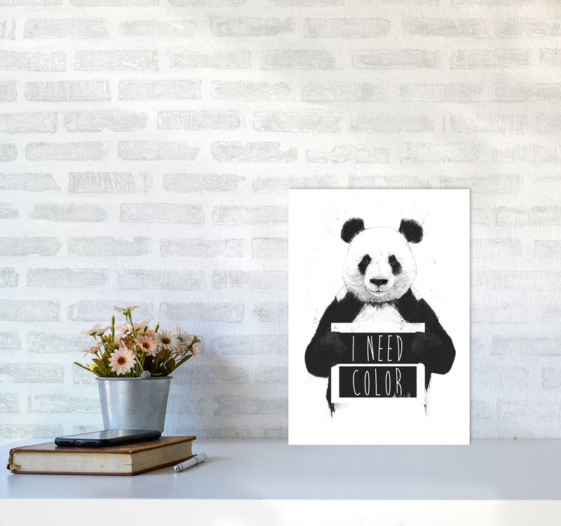 I Need Colour Panda Animal Art Print by Balaz Solti A3 Black Frame