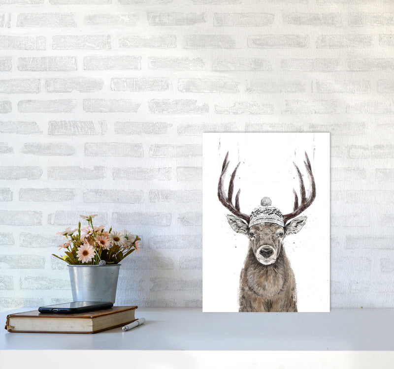 Lets Go Outside Reindeer Animal Art Print by Balaz Solti A3 Black Frame