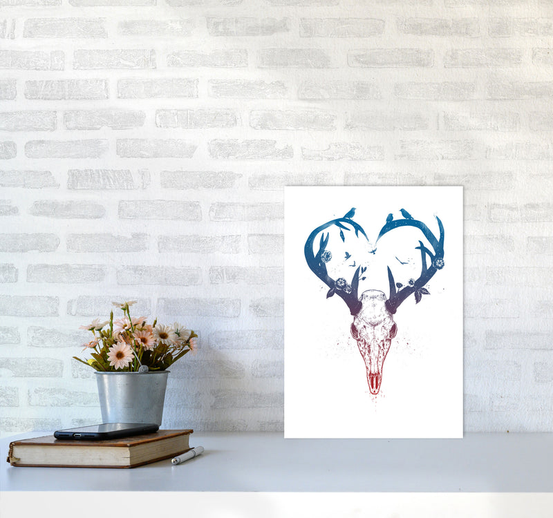 Never-ending Love Deer Skull Animal Art Print by Balaz Solti A3 Black Frame