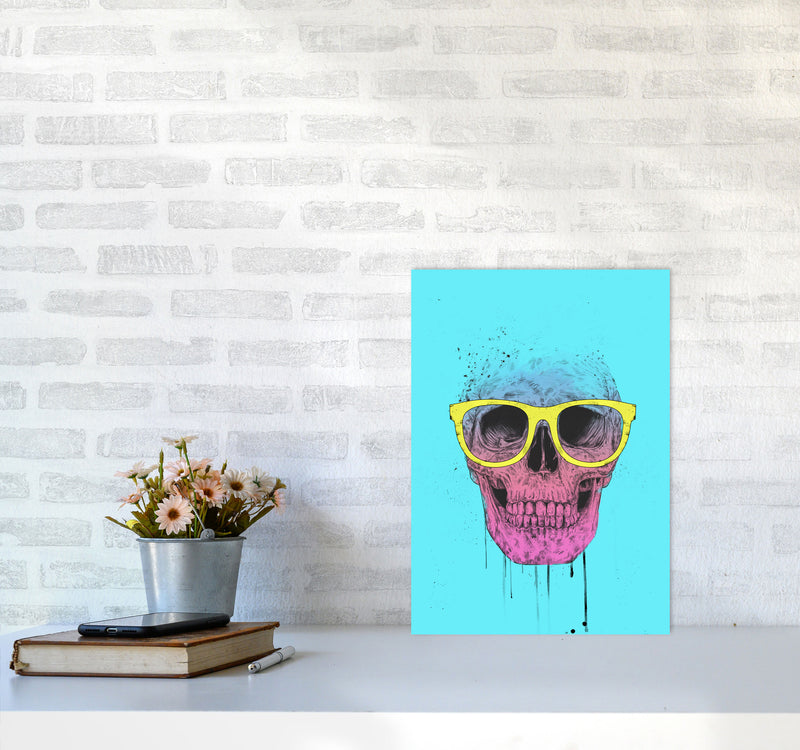 Blue Pop Art Skull With Glasses Art Print by Balaz Solti A3 Black Frame