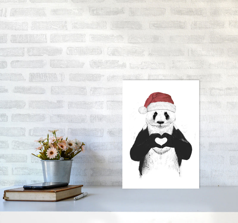 Santa Panda Animal Art Print by Balaz Solti A3 Black Frame