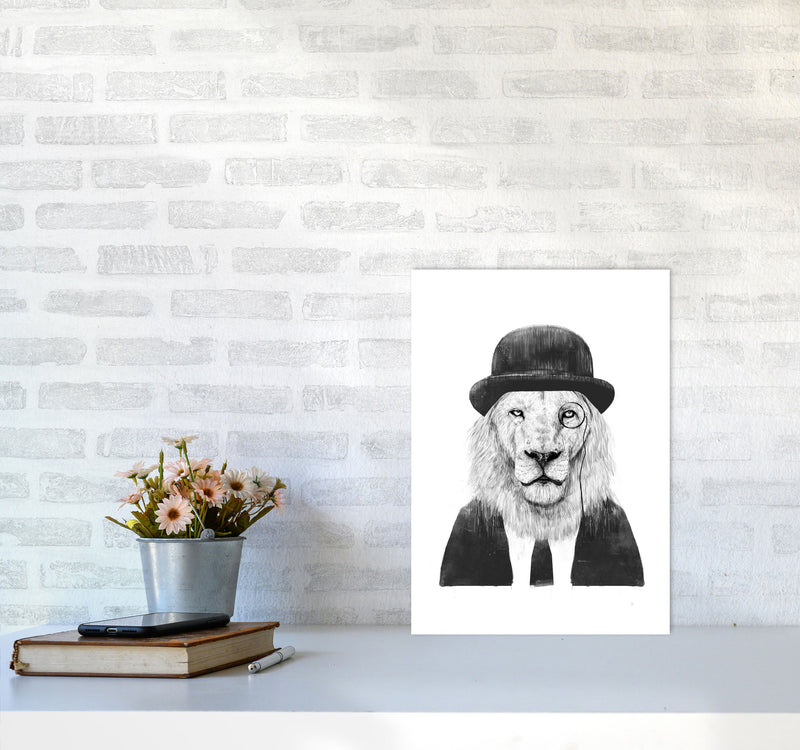 Sir Lion Animal Art Print by Balaz Solti A3 Black Frame