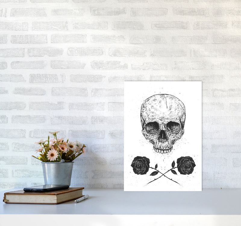 Skull And Roses Gothic Art Print by Balaz Solti A3 Black Frame