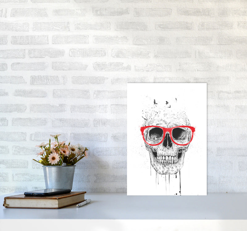 Skull With Red Glasses Art Print by Balaz Solti A3 Black Frame