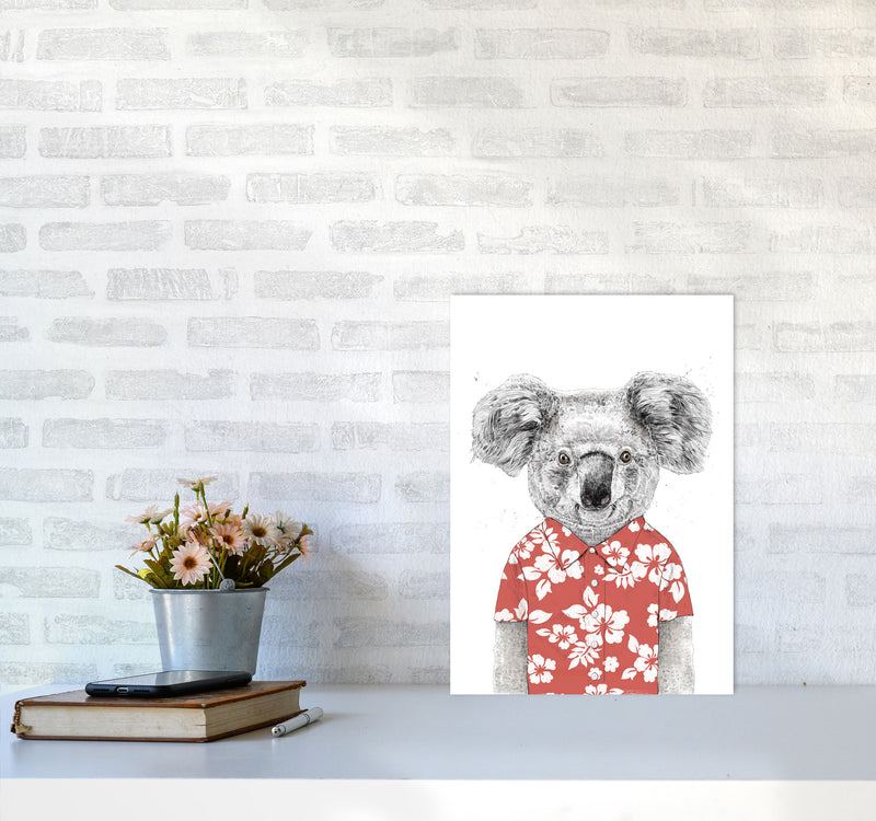 Summer Koala Red Animal Art Print by Balaz Solti A3 Black Frame