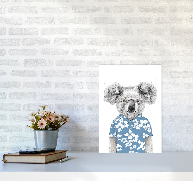 Summer Koala Blue Animal Art Print by Balaz Solti A3 Black Frame