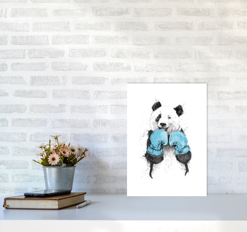 The Winner Boxing Panda Animal Art Print by Balaz Solti A3 Black Frame