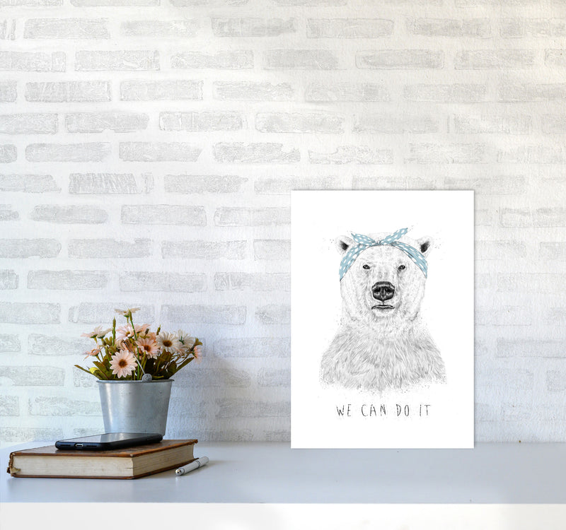 We Can Do It Bear Animal Art Print by Balaz Solti A3 Black Frame