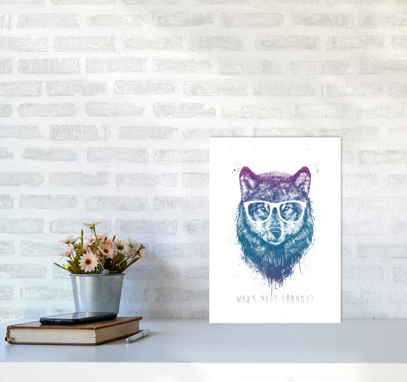 Who's Your Granny? Wolf Colour Animal Art Print by Balaz Solti A3 Black Frame