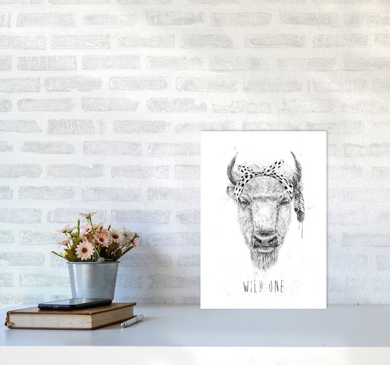 Wild One Buffalo Animal Art Print by Balaz Solti A3 Black Frame