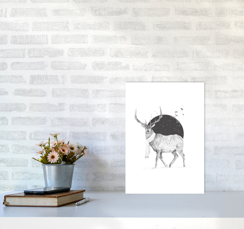 Winter Is All Around Stag Animal Art Print by Balaz Solti A3 Black Frame