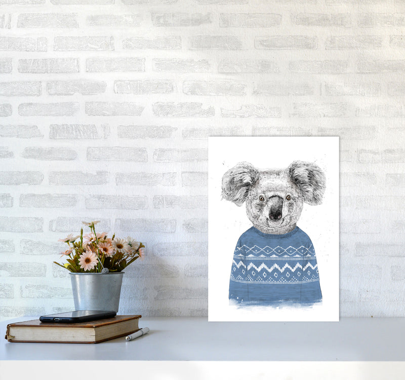 Winter Koala Blue Animal Art Print by Balaz Solti A3 Black Frame