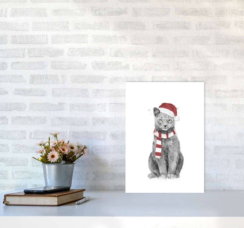 Christmas Cat Animal Art Print by Balaz Solti A3 Black Frame