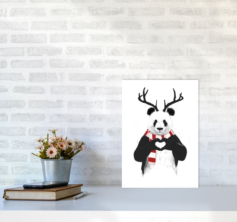 Christmas Panda Animal Art Print by Balaz Solti A3 Black Frame