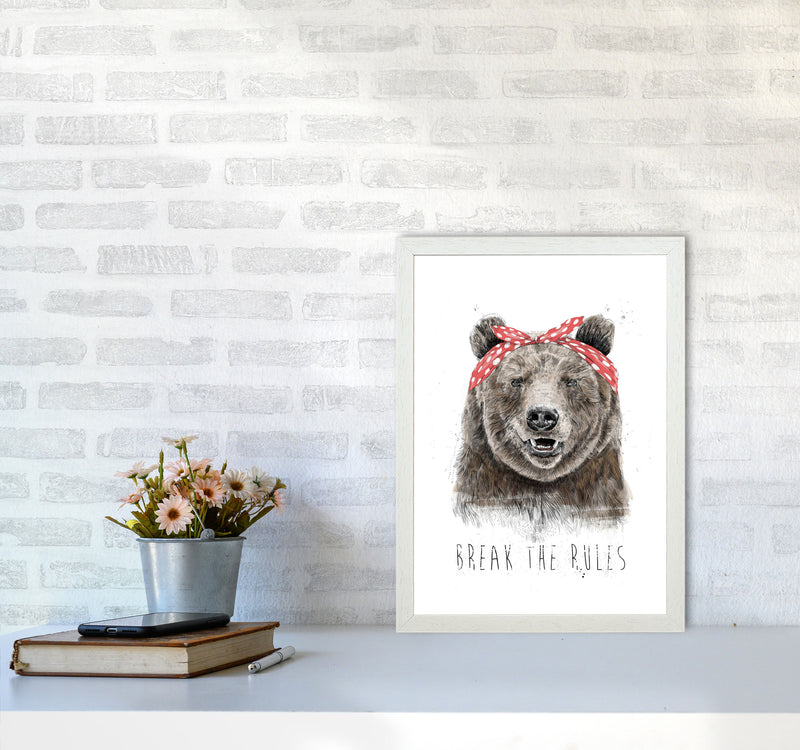 Break The Rules Grizzly Animal Art Print by Balaz Solti A3 Oak Frame