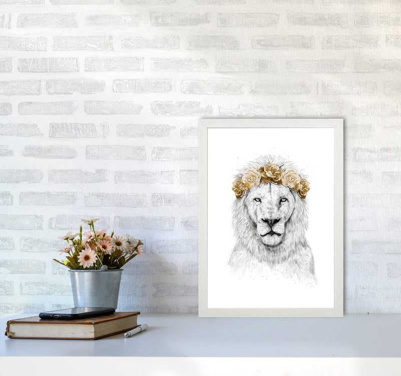 Festival Floral Lion II Animal Art Print by Balaz Solti A3 Oak Frame