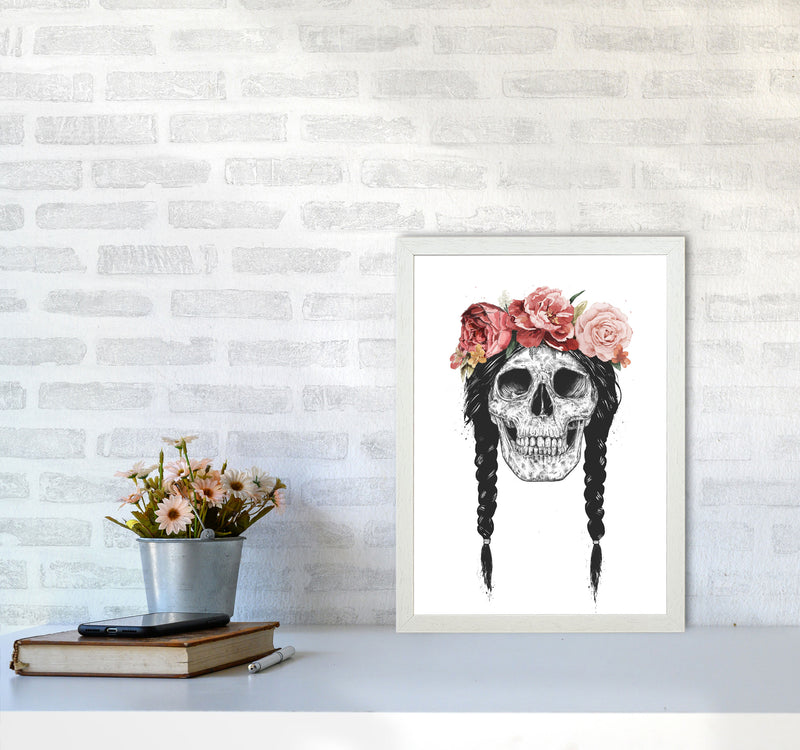 Festival Floral Skull Art Print by Balaz Solti A3 Oak Frame
