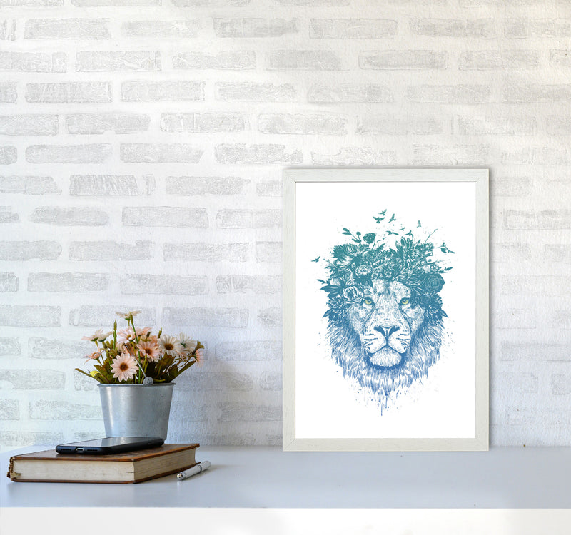 Floral Turquoise Lion Animal Art Print by Balaz Solti A3 Oak Frame