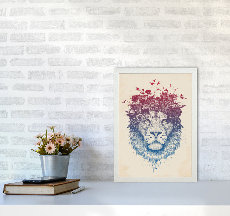 Floral Lion Animal Art Print by Balaz Solti A3 Oak Frame
