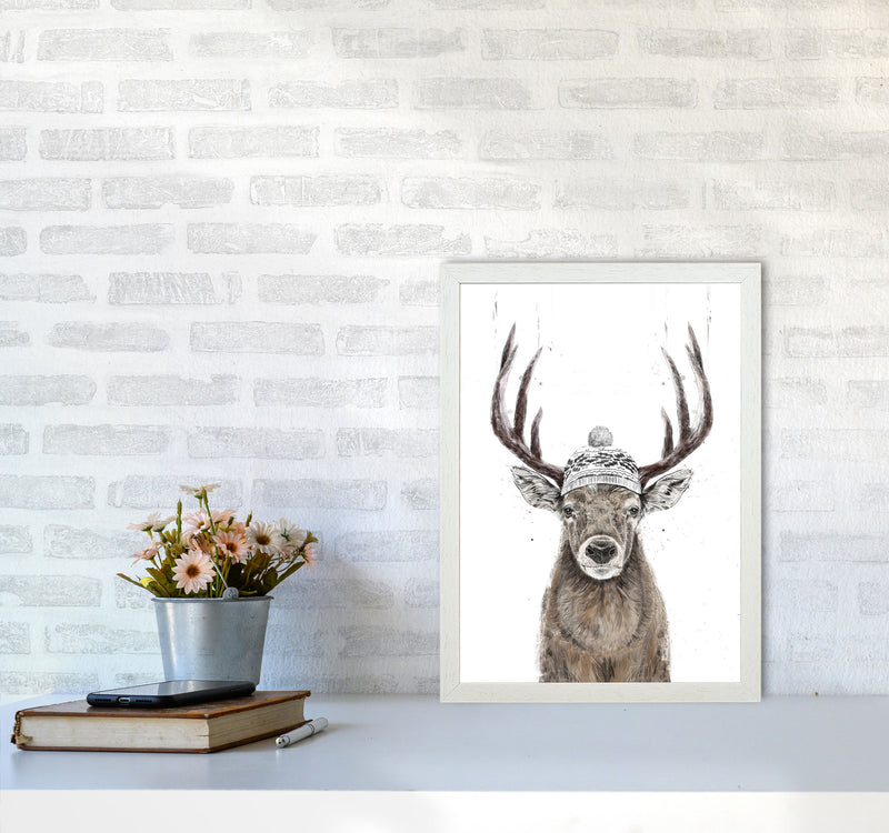 Lets Go Outside Reindeer Animal Art Print by Balaz Solti A3 Oak Frame