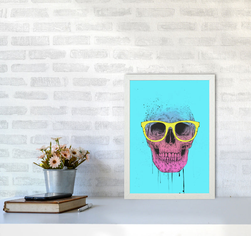 Blue Pop Art Skull With Glasses Art Print by Balaz Solti A3 Oak Frame