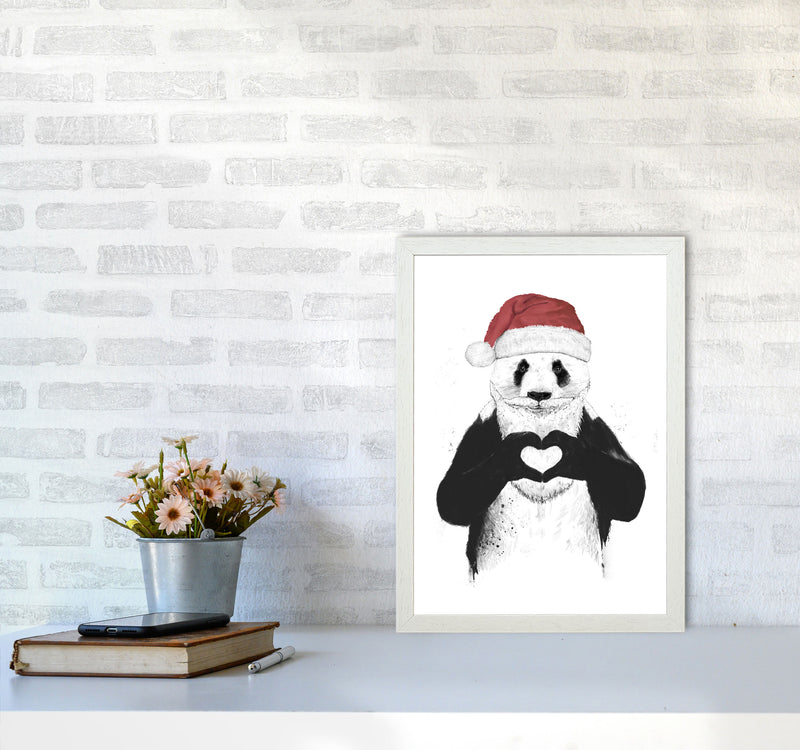 Santa Panda Animal Art Print by Balaz Solti A3 Oak Frame