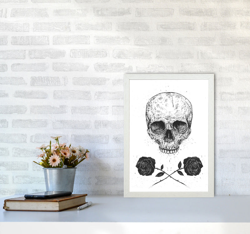 Skull And Roses Gothic Art Print by Balaz Solti A3 Oak Frame