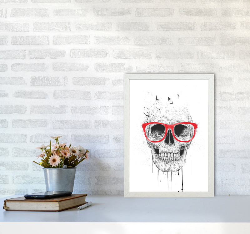Skull With Red Glasses Art Print by Balaz Solti A3 Oak Frame