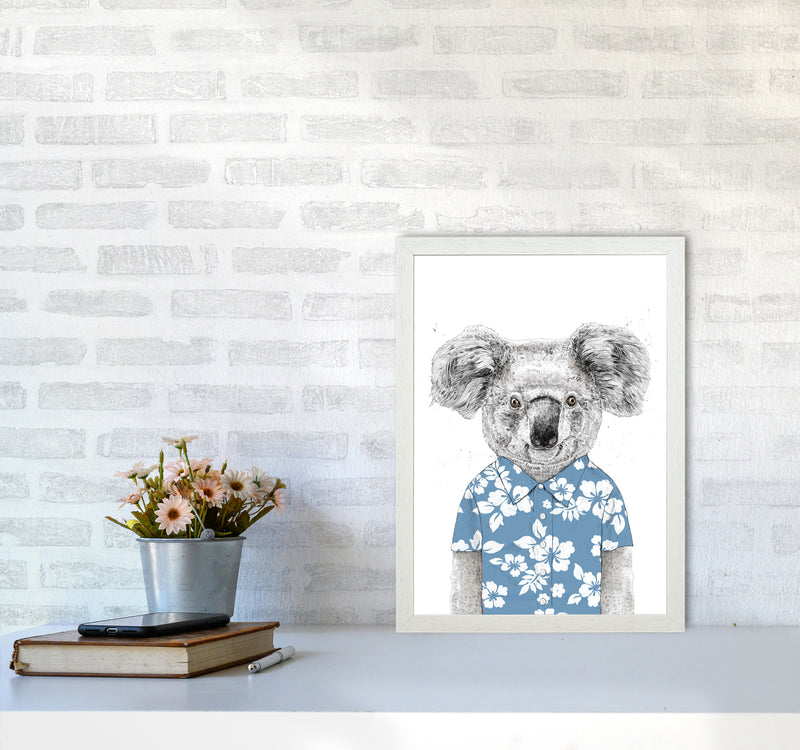 Summer Koala Blue Animal Art Print by Balaz Solti A3 Oak Frame