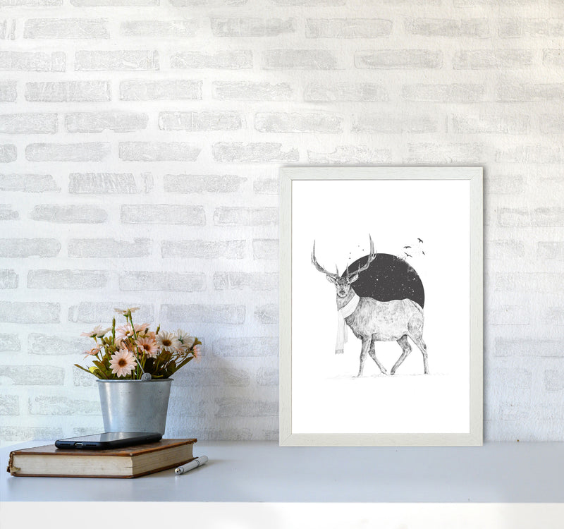 Winter Is All Around Stag Animal Art Print by Balaz Solti A3 Oak Frame