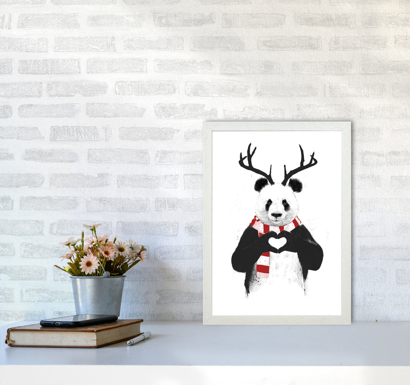 Christmas Panda Animal Art Print by Balaz Solti A3 Oak Frame