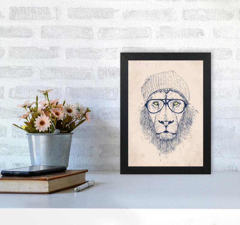 Cool Hipster Lion Animal Art Print by Balaz Solti A4 White Frame