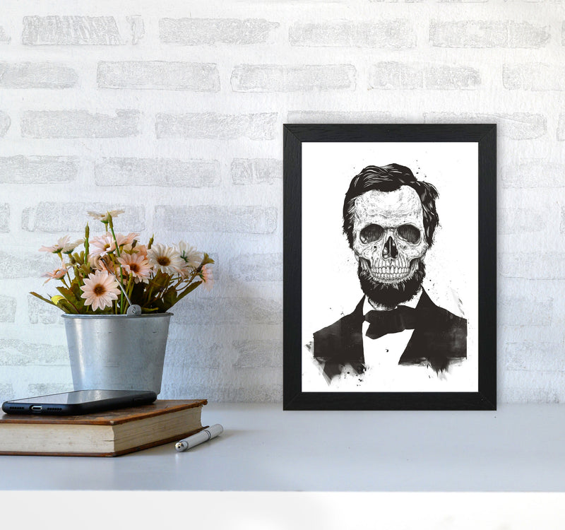 Dead Lincoln Skull B&W Modern Art Print by Balaz Solti A4 White Frame
