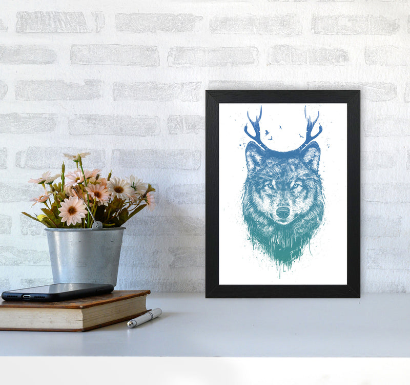Deer Wolf Animal Art Print by Balaz Solti A4 White Frame