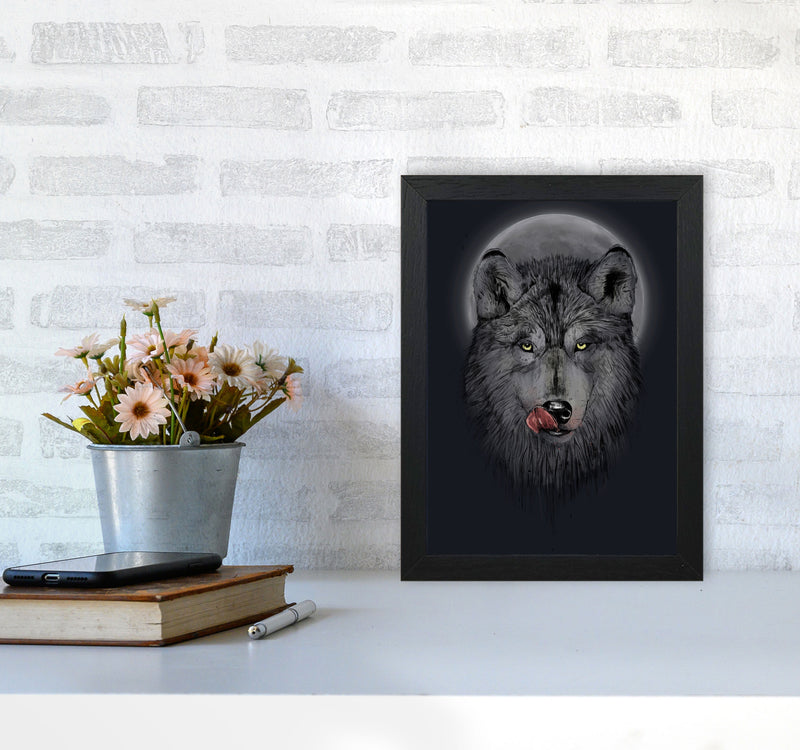 Dinner Time Wolf Night Animal Art Print by Balaz Solti A4 White Frame