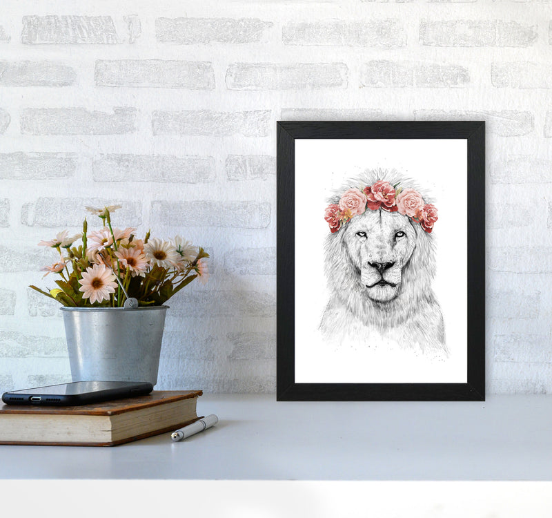 Festival Floral Lion Animal Art Print by Balaz Solti A4 White Frame