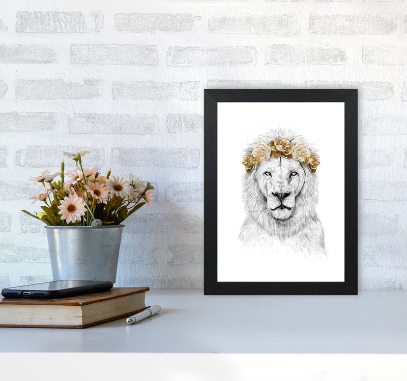 Festival Floral Lion II Animal Art Print by Balaz Solti A4 White Frame