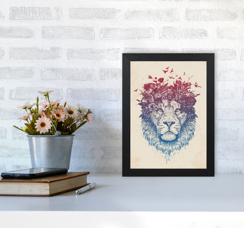 Floral Lion Animal Art Print by Balaz Solti A4 White Frame