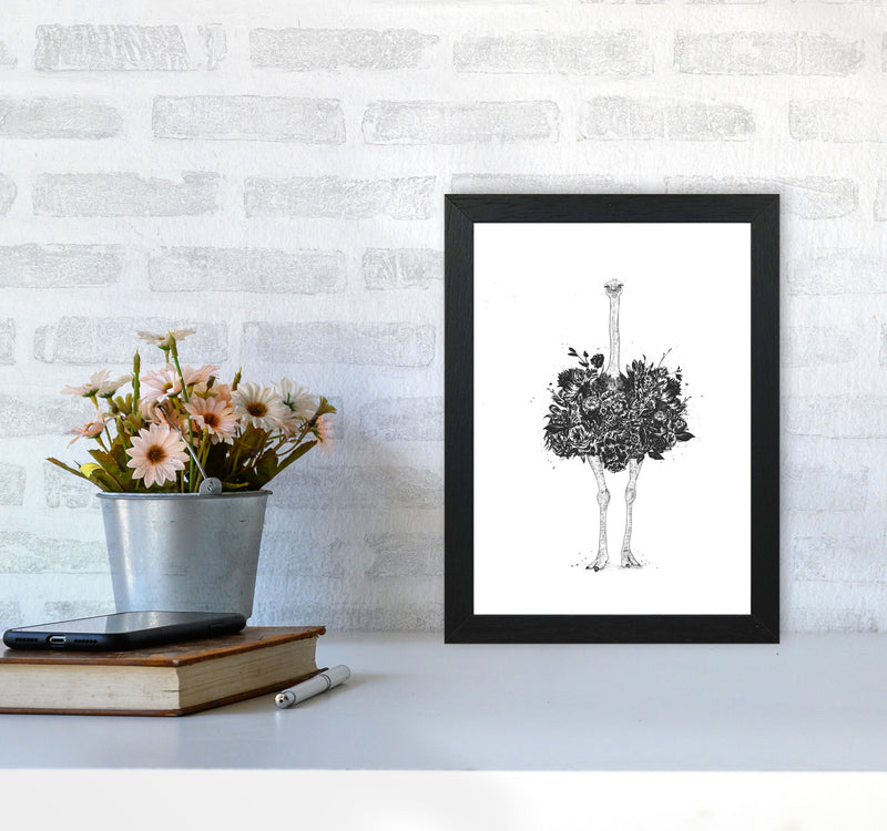 Floral Ostrich Animal Art Print by Balaz Solti A4 White Frame