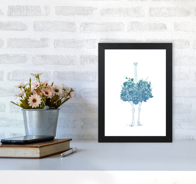 Floral Ostrich Teal Animal Art Print by Balaz Solti A4 White Frame