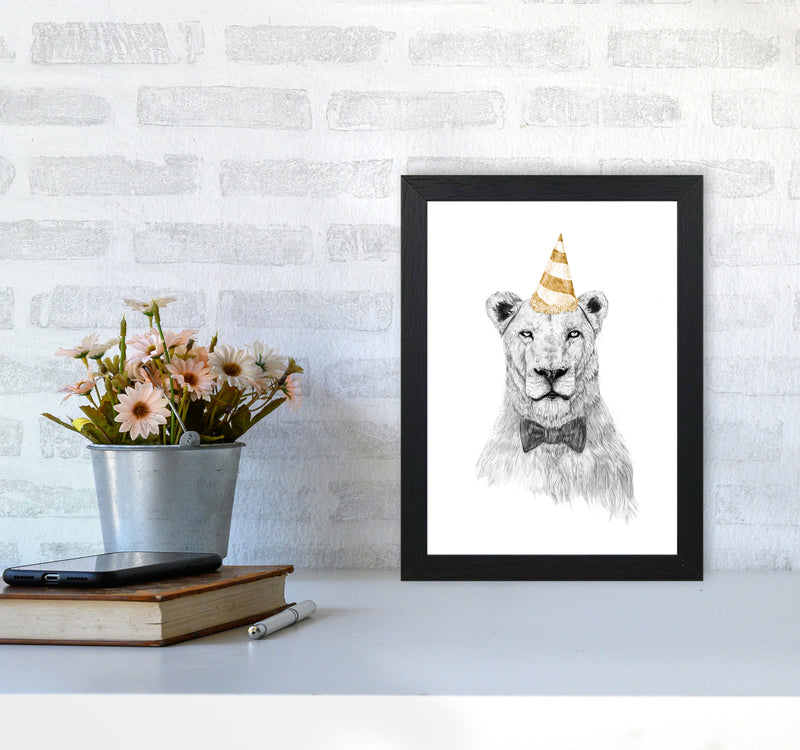 Get The Party Started Lion Colour Animal Art Print by Balaz Solti A4 White Frame