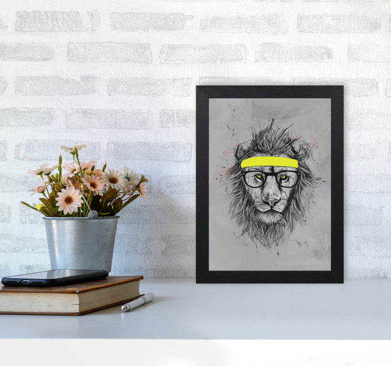 Hipster Lion Animal Art Print by Balaz Solti A4 White Frame