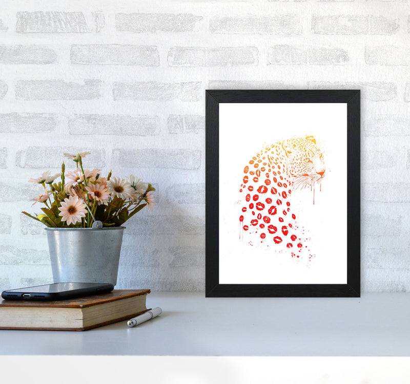 Kiss Me Leopard Animal Art Print by Balaz Solti A4 White Frame