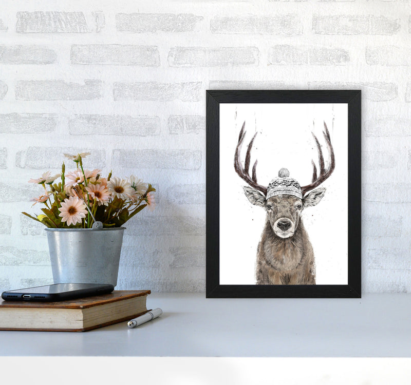 Lets Go Outside Reindeer Animal Art Print by Balaz Solti A4 White Frame