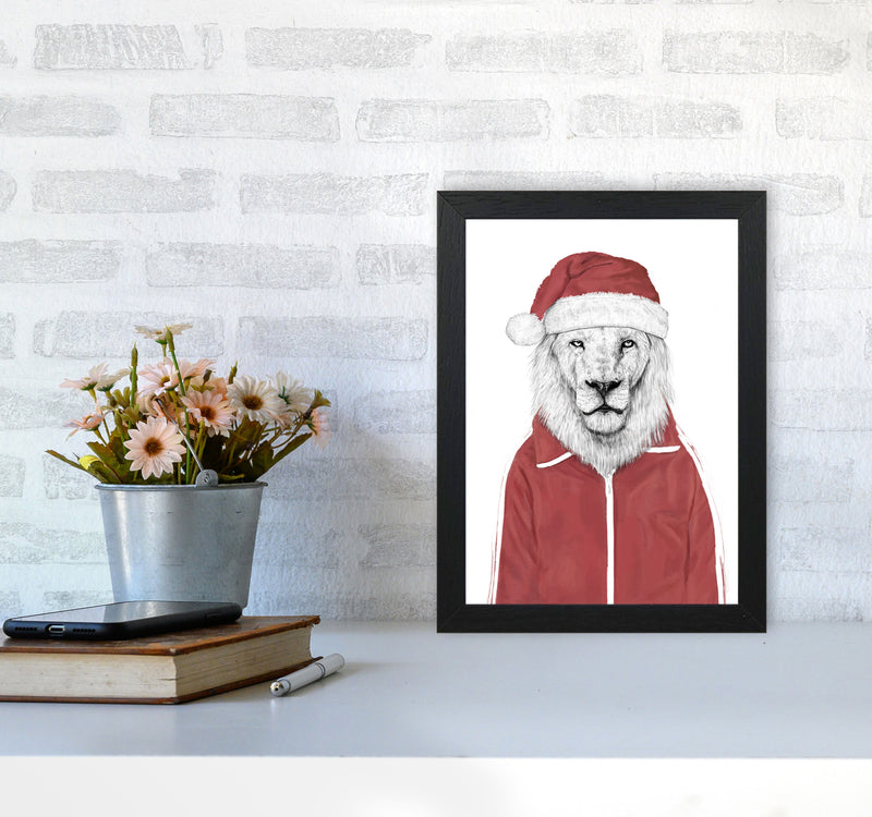 Santa Lion Animal Art Print by Balaz Solti A4 White Frame