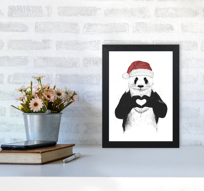 Santa Panda Animal Art Print by Balaz Solti A4 White Frame